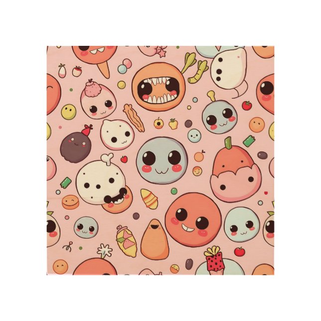  Whimsical Foodie monsters Faces Wood Wall Art (Front)