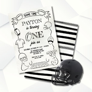 Whimsical Football 1st One Hand drawn Birthday Invitation