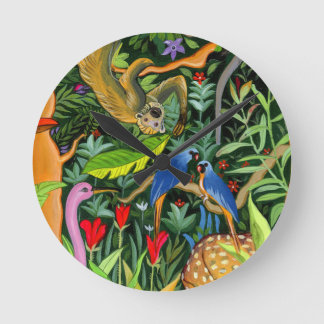 Whimsical Forest Animals art Round Clock