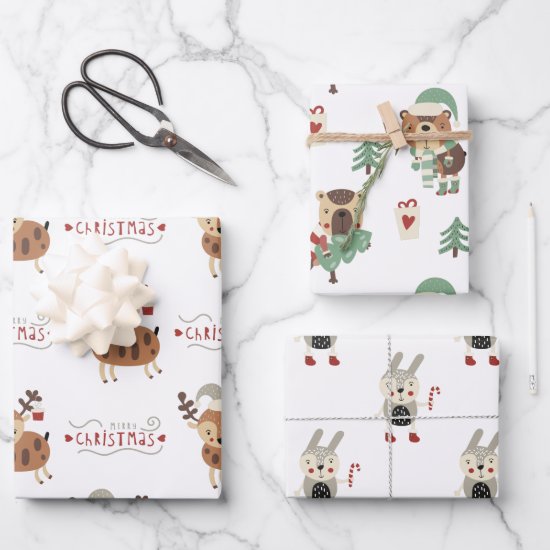 Whimsical Forest Animals Christmas Wrapping Paper Sheets