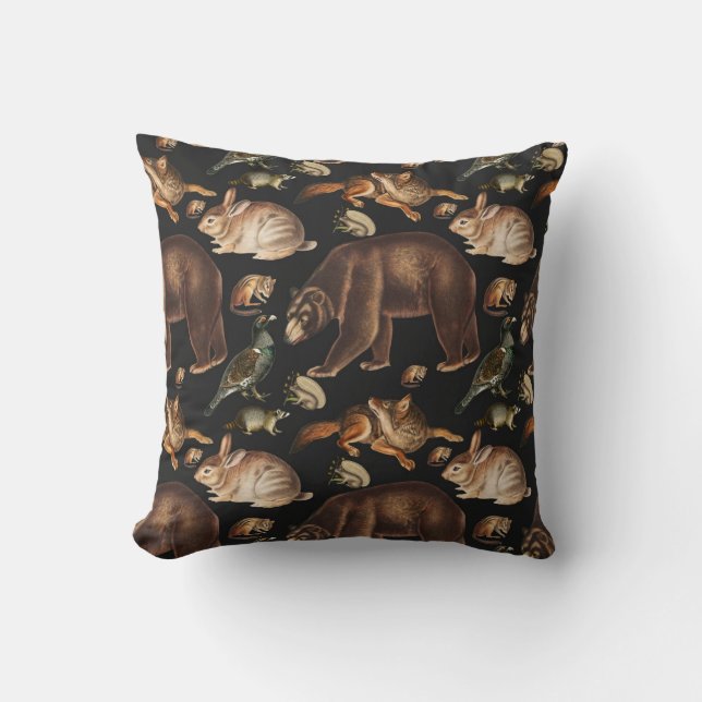 Whimsical Forest Animals Floral Pattern Throw Pillow (Front)