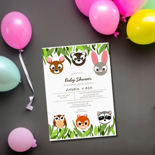 Whimsical Forest Animals Woodland Cute Baby Shower Invitation