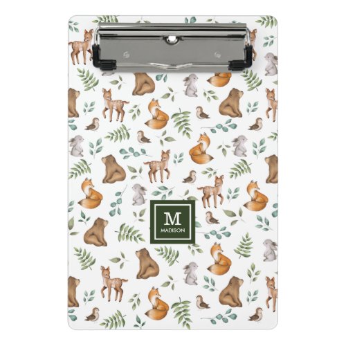 Whimsical Forest Animals Woodland Greenery Pattern Mini Clipboard