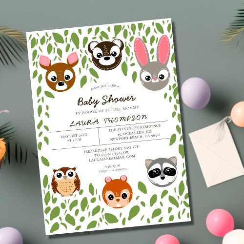 Whimsical Forest Animals Woodlands Mom Baby Shower Invitation