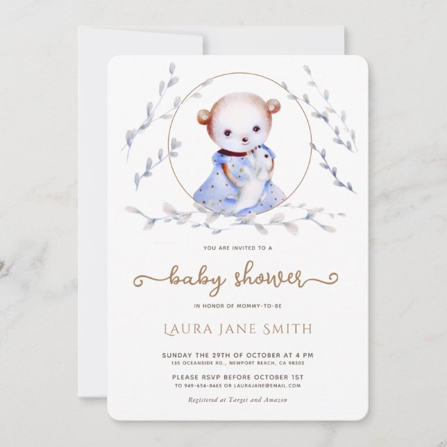 Whimsical Forest Bear Girl Baby Shower Invitation (Front)
