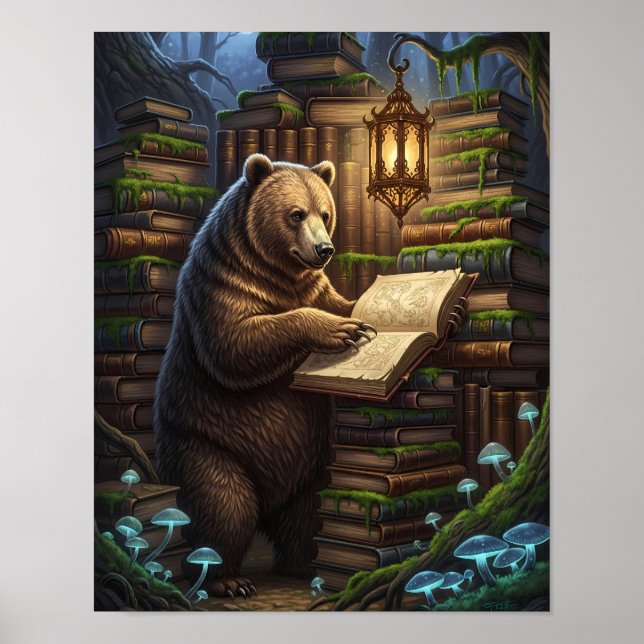 Whimsical Forest Bear Librarian | Magical Fantasy  Poster (Front)