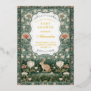 Whimsical Forest Bunny Baby Shower Foil Invitation