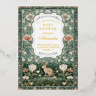 Whimsical Forest Bunny Baby Shower Foil Invitation