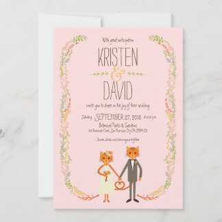 Whimsical Forest Cats (Blush) Wedding Invitation