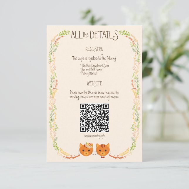 Whimsical Forest Cats (Cream) Rustic Wedding Enclosure Card (Standing Front)