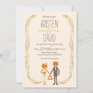 Whimsical Forest Cats (Cream) Wedding Invitation