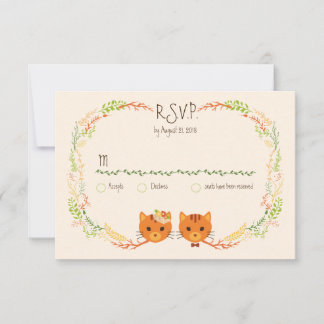 Whimsical Forest Cats (Cream) Wedding RSVP Card