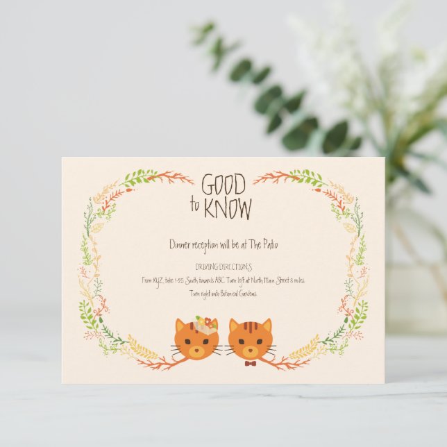 Whimsical Forest Cats (Cream) Wedding RSVP Enclosure Card (Standing Front)