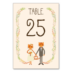 Whimsical Forest Cats (Cream) Wedding Table Number