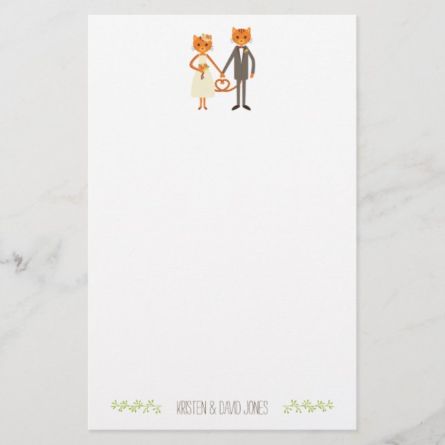 Whimsical Forest Cats Wedding Personalized Stationery (Front)
