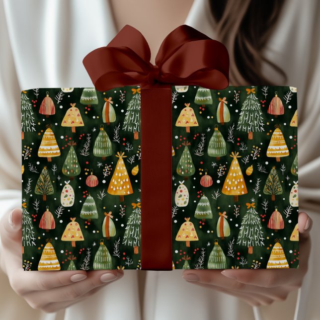 Whimsical Forest Christmas Tree Pattern Wrapping Paper (Creator Uploaded)