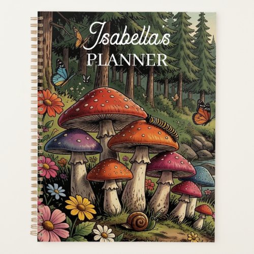 Whimsical Forest Creek with Mushrooms, Butterflies Planner