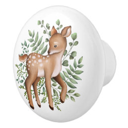 Whimsical Forest Deer Woodland Greenery Nursery Ceramic Knob