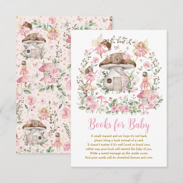 Whimsical Forest Fairy Pink Floral Books for Baby Enclosure Card (Front/Back)