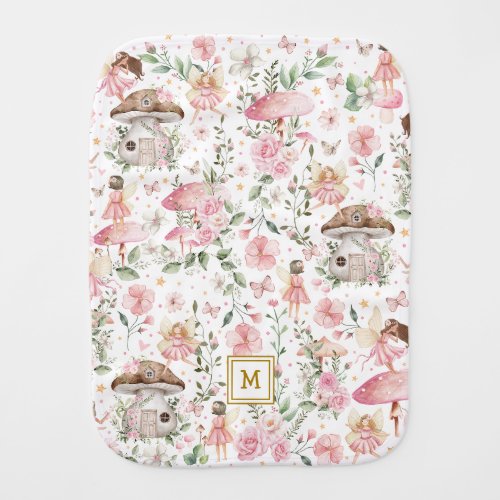 Whimsical Forest Fairy Pink Floral Garden Baby Burp Cloth