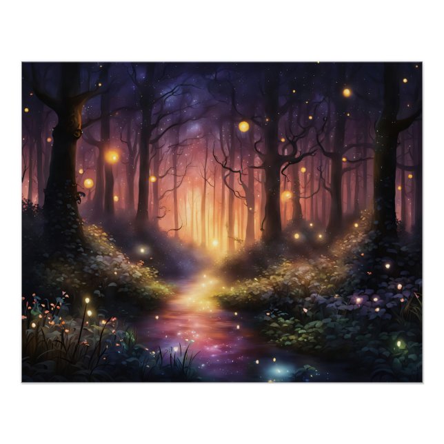Whimsical Forest Firefly Lights Poster (Front)