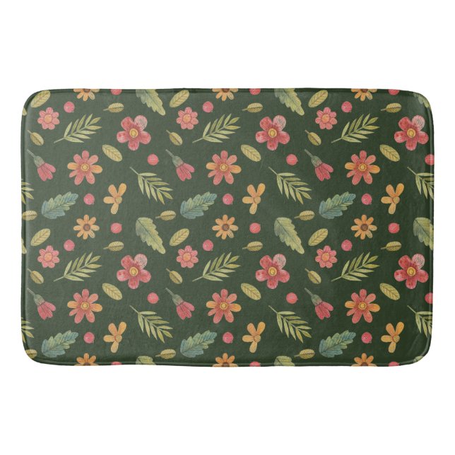 Whimsical Forest Flowers & Leaves Bath Mat (Front)