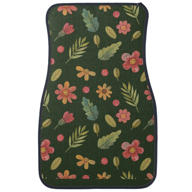 Whimsical Forest Flowers & Leaves Car Floor Mat (Front)