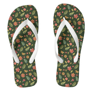 Whimsical Forest Flowers & Leaves Flip Flops