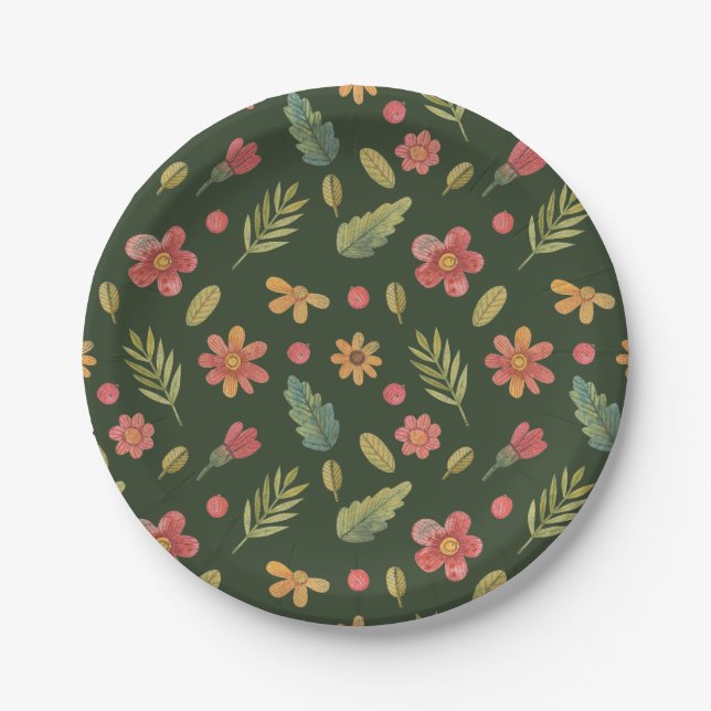 Whimsical Forest Flowers Paper Plates (Front)