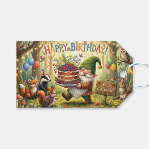 Whimsical Forest Garden Gnome Birthday Design Gift Tags