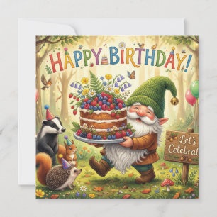 Whimsical Forest Garden Gnome Birthday Design Holiday Card