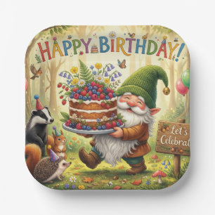 Whimsical Forest Garden Gnome Birthday Design Paper Plates