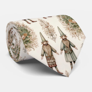 Whimsical Forest Gnomes & Botanical (1) Neck Tie