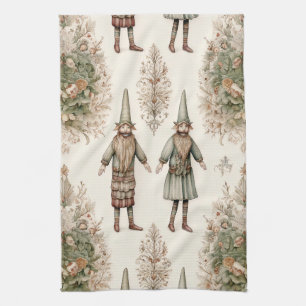 Whimsical Forest Gnomes & Botanical Kitchen Towel