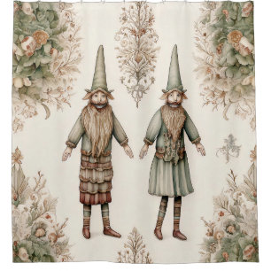 Whimsical Forest Gnomes & Botanical Shower Curtain