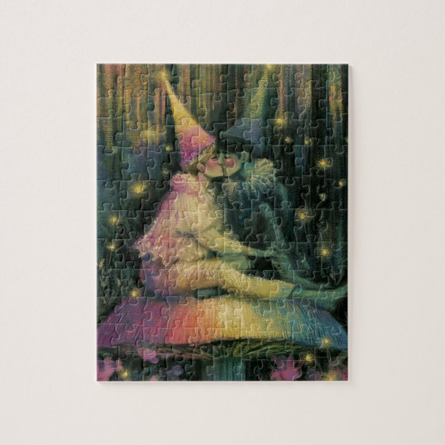 Whimsical Forest Mushroom Fairy Tale Romance Art Jigsaw Puzzle (Vertical)