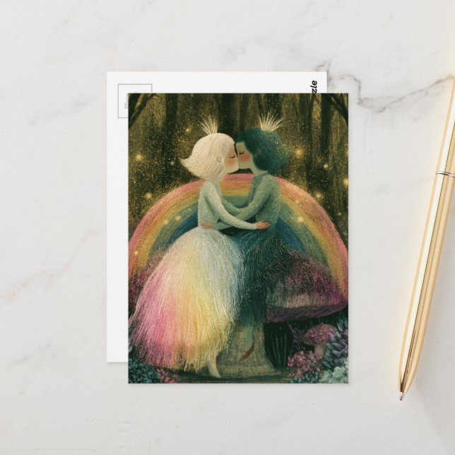 Whimsical Forest Mushroom Fairy Tale Romance  Postcard (Front/Back In Situ)