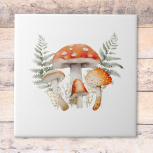 Whimsical Forest Mushroom Vintage Farmhouse Ceramic Tile