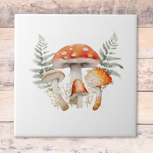 Whimsical Forest Mushroom Vintage Farmhouse  Ceramic Tile
