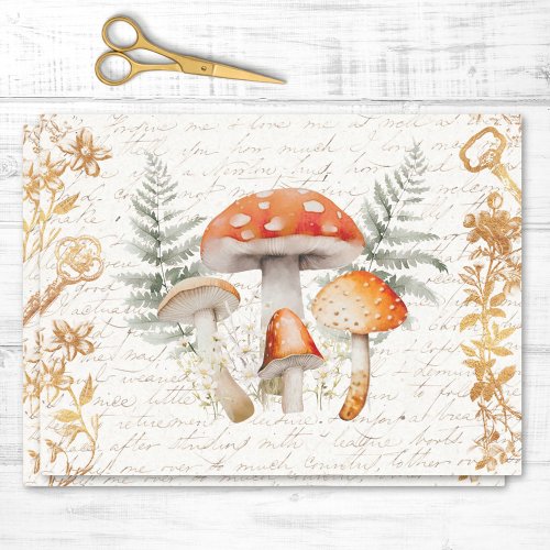 Whimsical Forest Mushroom Vintage letter Decoupage Tissue Paper