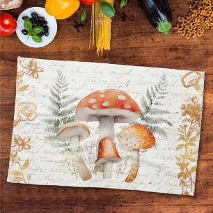 Whimsical Forest Mushroom Vintage letter Farmhouse Kitchen Towel