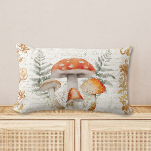 Whimsical Forest Mushroom Vintage letter Farmhouse Lumbar Pillow