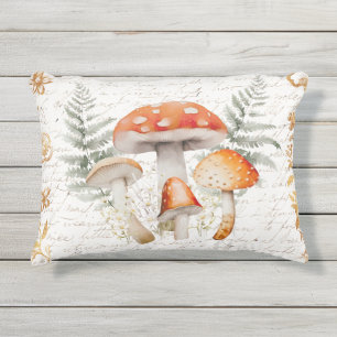 Whimsical Forest Mushroom Vintage letter Farmhouse Outdoor Pillow