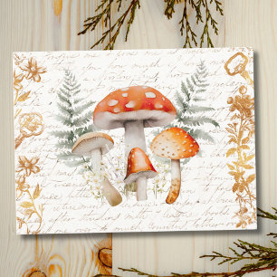 Whimsical Forest Mushroom Vintage letter Farmhouse Postcard