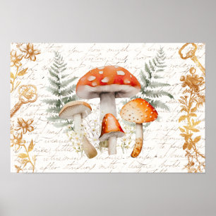 Whimsical Forest Mushroom Vintage letter Farmhouse Poster