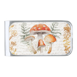 Whimsical Forest Mushroom Vintage letter Farmhouse Silver Finish Money Clip