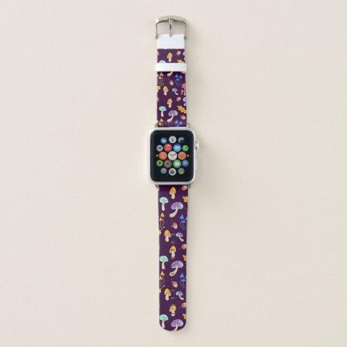 Whimsical Forest Mushrooms  Purple Apple Watch Band