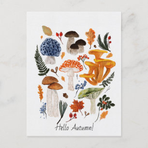 Whimsical Forest Mushrooms Watercolor illustration Postcard