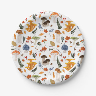 Whimsical Forest Mushrooms Watercolor Paper Plates
