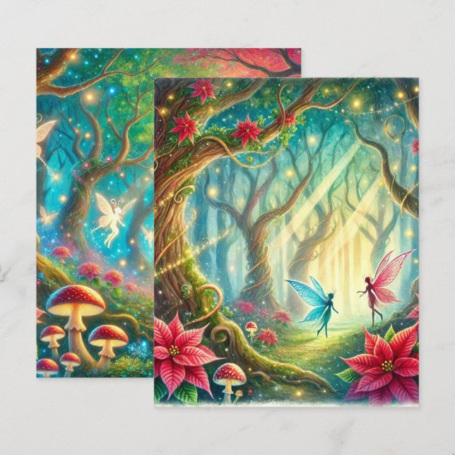 Whimsical Forest & Poinsettia Scrapbook Paper (Front/Back)